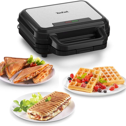 Tefal Ultracompact SW383D10 3-in-1 Sandwich Waffle Panini Maker Stainless Steel Gray