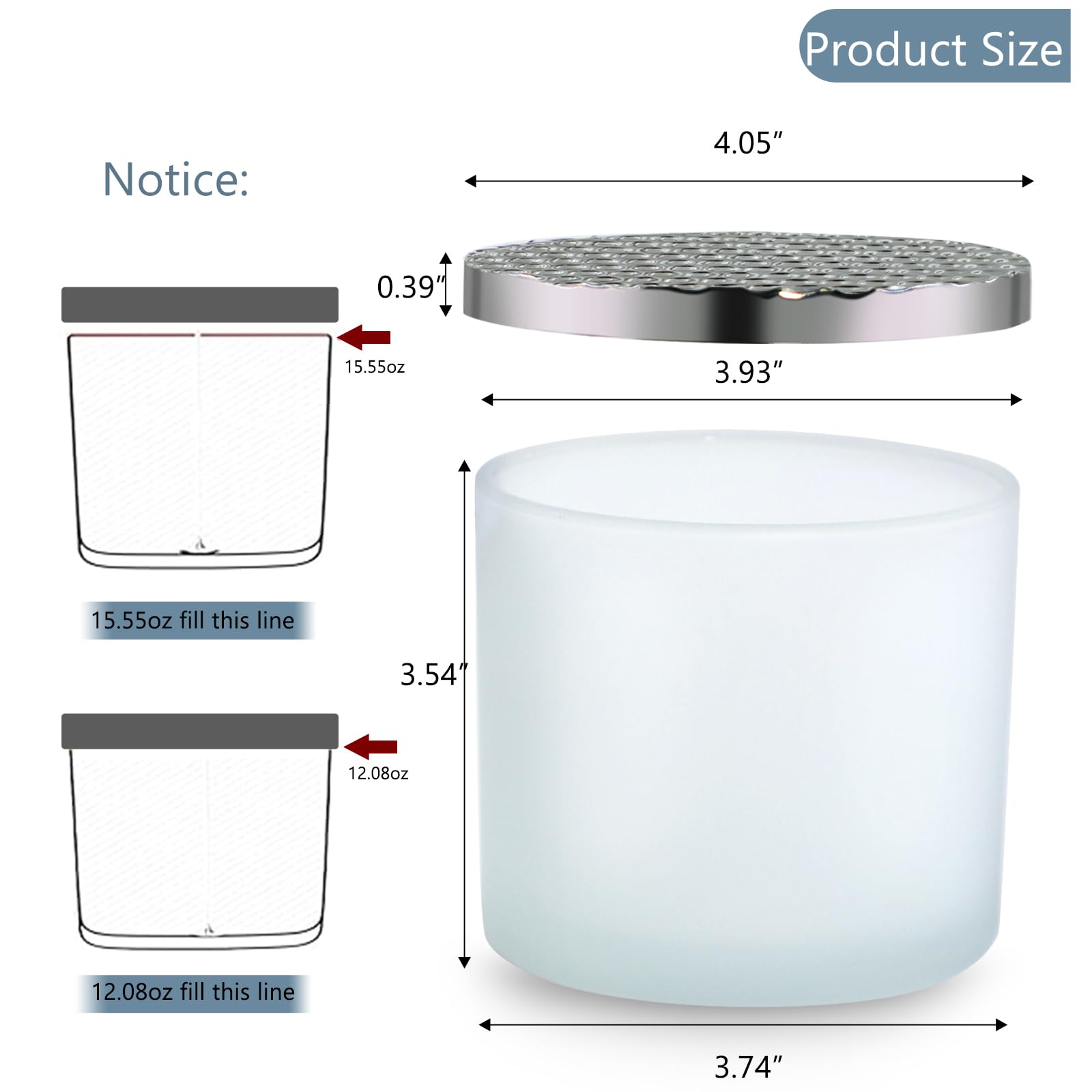 Premium 13 oz Frosted White Glass Candle Jars with Lids - 6 Pack DIY Craft Containers