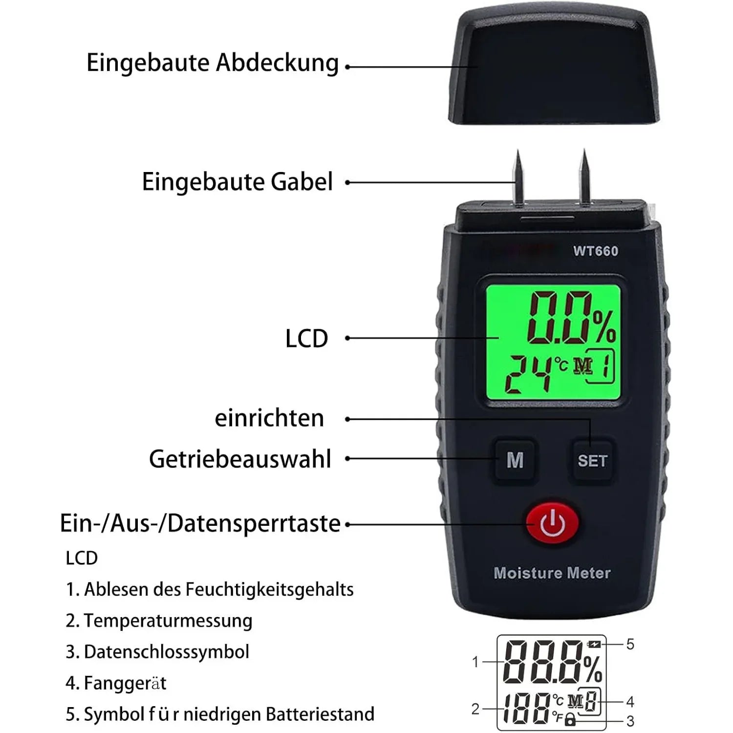 GERUI Pin-Type Wood Moisture Meter with 7 Measurement Modes - Gomix Brands Outlet