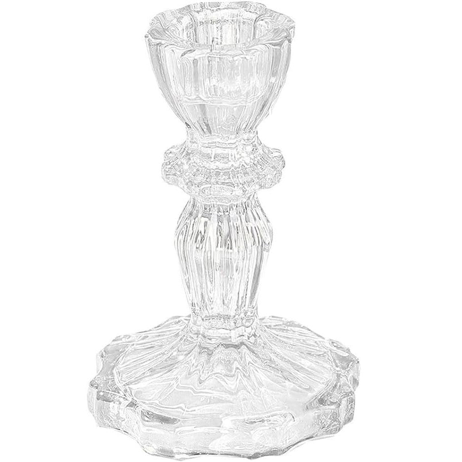 Elegant Clear Glass Candlestick Holder – Floral Design for Events