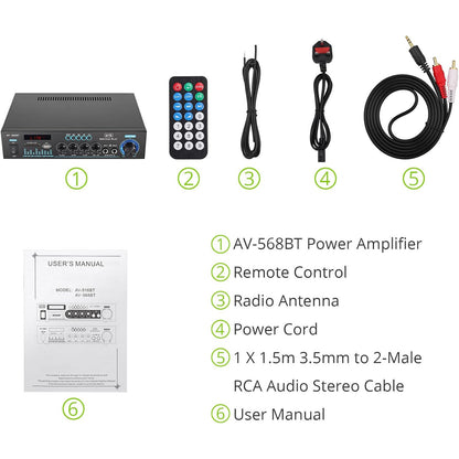 LiNKFOR 50W Dual Channel Bluetooth Stereo Amplifier with Remote