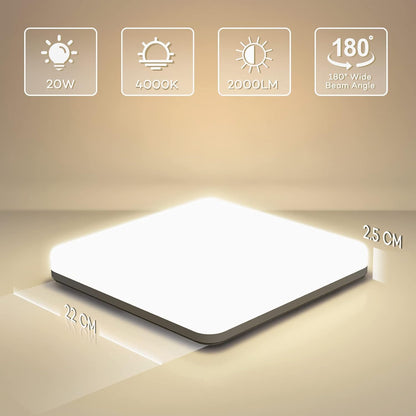 OUILA LED Ceiling Light 2-Pack 20W 2000lm 4000K Natural White IP44 Waterproof 22x22cm
