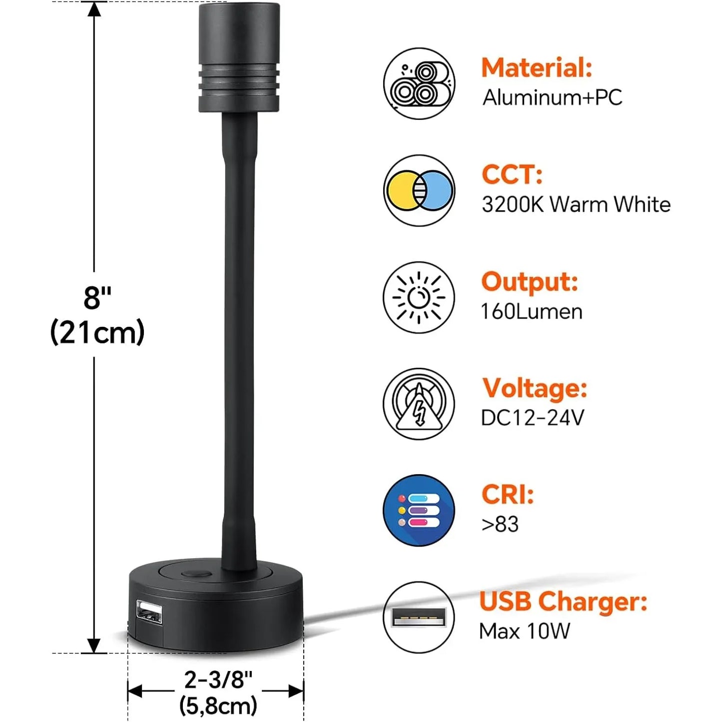 Obeaming 12V Dimmable Gooseneck Reading Lamp with USB Charger SET OF 2 - Gomix Brands Outlet