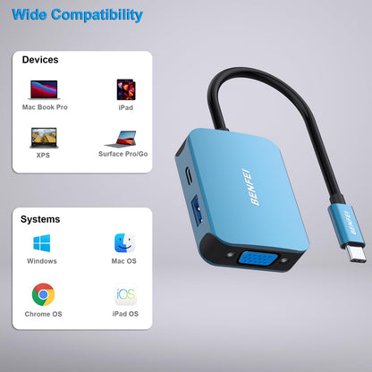 BENFEI 4-in-1 USB C Hub Adapter for MacBook iPhone 15 Blue