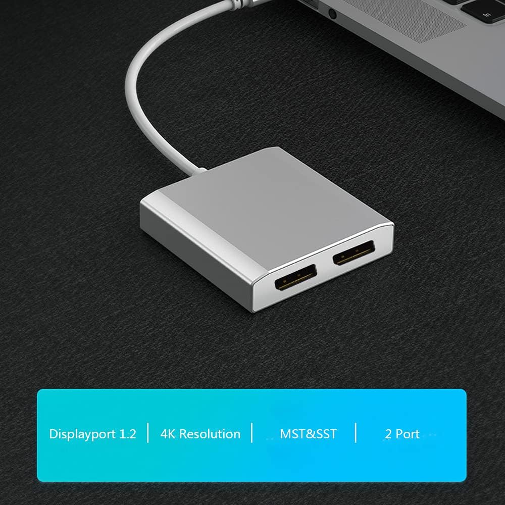 WJESOG USB C to Dual DisplayPort Splitter Adapter Hub Dual 4K@60Hz for Windows Mac