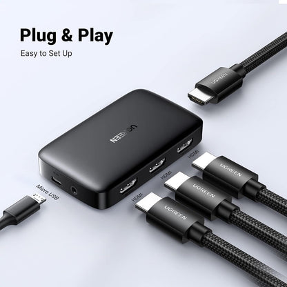 UGREEN 3-in-1 Out 4K HDMI Switch with Remote Control Black