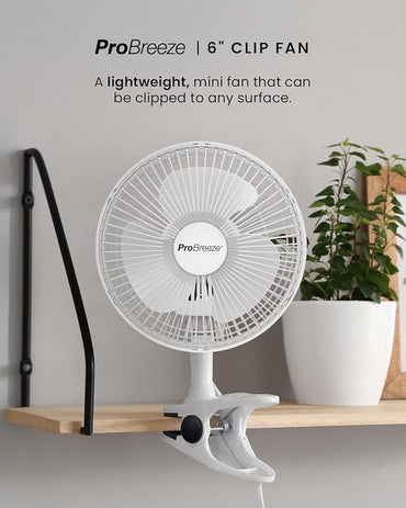 Pro Breeze Mini Fan with Clip, Very Quiet, 20 cm Diameter, 2 Speed Settings, Ideal as Table Fan