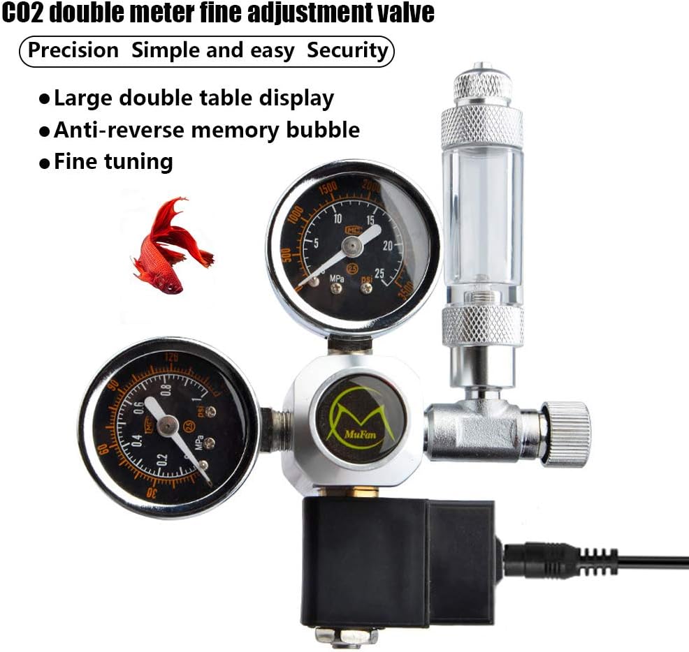URCheers CO2 Pressure Reducer Dual Gauge with Solenoid Valve and Needle Valve for Aquarium