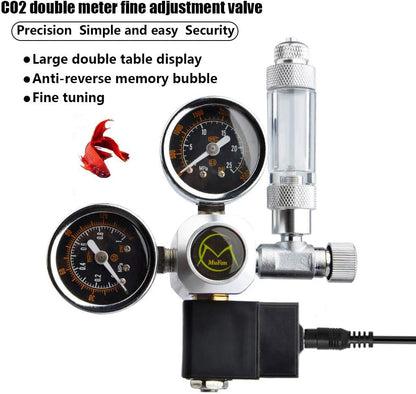 URCheers CO2 Pressure Reducer Dual Gauge with Solenoid Valve and Needle Valve for Aquarium