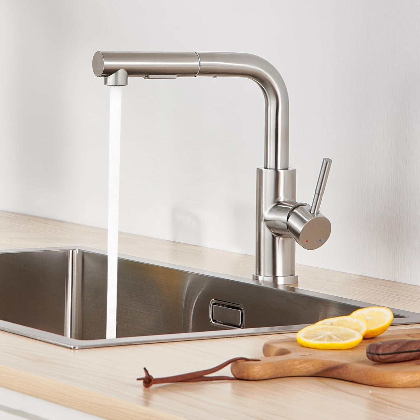 Lonheo Low-Pressure Kitchen Faucet with Pull-Out Sprayer, Brushed Stainless Steel