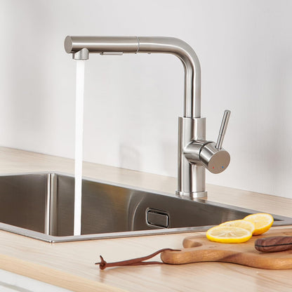 Lonheo Low-Pressure Kitchen Faucet with Pull-Out Sprayer, Brushed Stainless Steel