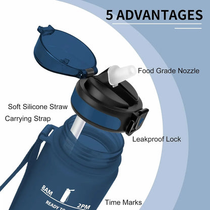 HoneyHolly 1.5L BPA-Free Frosted Navy Blue Water Bottle with Straw for Fitness & Outdoor - Gomix Brands Outlet