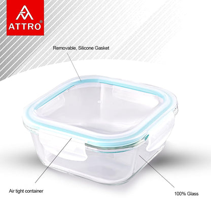 ATTRO Glassox Square Lunch Box 310ml Set of 3