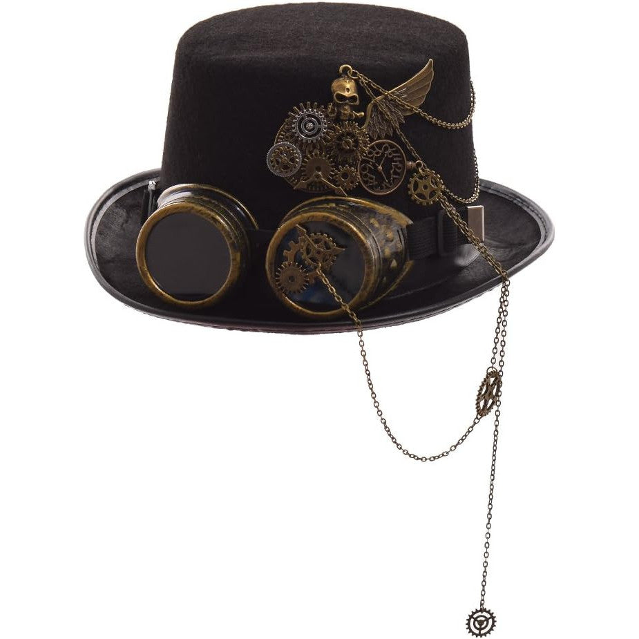 GRACEART Steampunk Top Hat with Removable Goggles and Gears