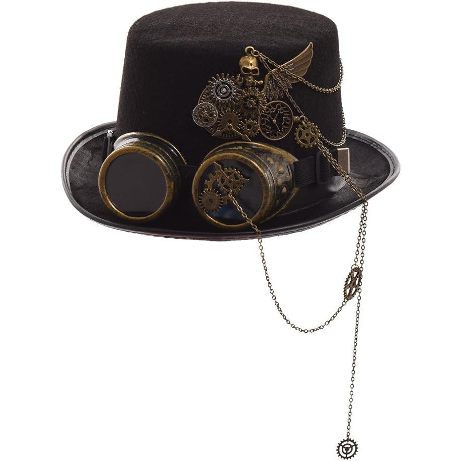 GRACEART Steampunk Top Hat with Removable Goggles and Gears