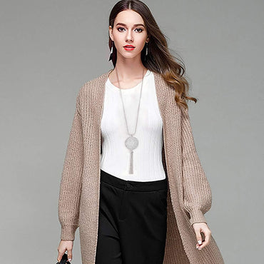 Elegant Long Tassel Necklace Hollow Disc Circle Heart Pendant Sweater Chain for Women