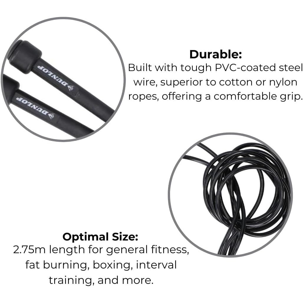 Invero Adjustable 275cm Professional Speed Skipping Rope – Black