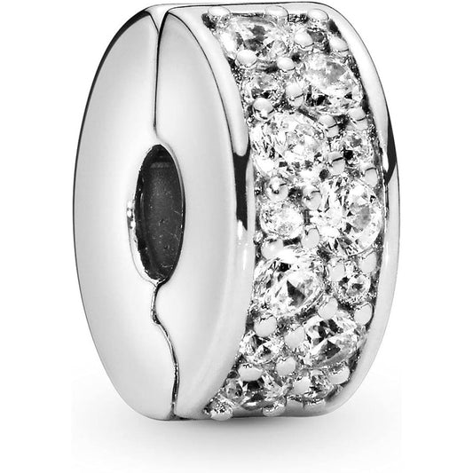 Sparkling Pave Bead Charm for Bracelets, Genuine Sterling Silver, Elegant Jewelry Gift