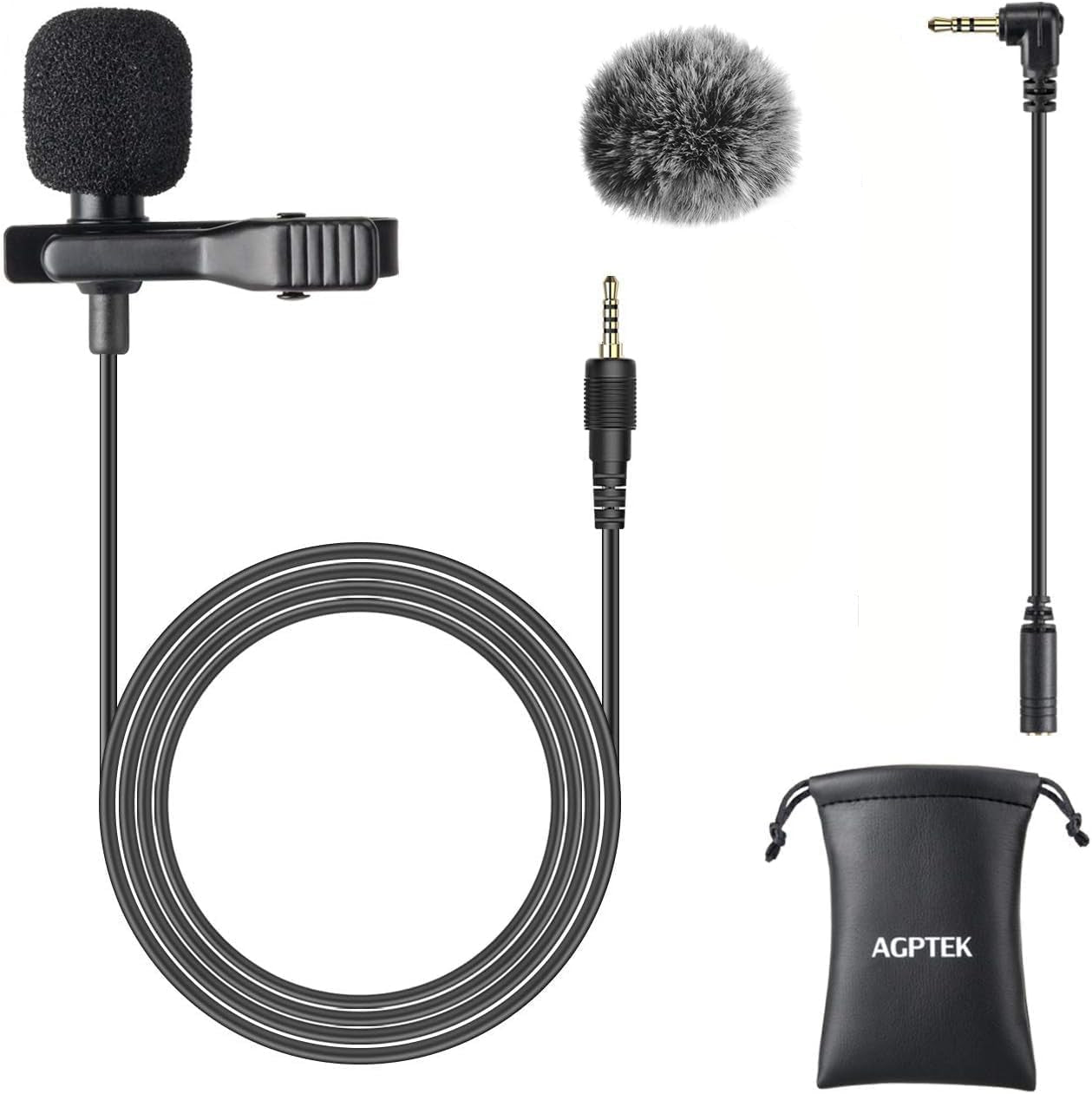 AGPTEK AC02BCN Clip-On Lavalier Microphone with Adapters