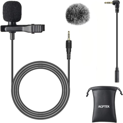 AGPTEK AC02BCN Clip-On Lavalier Microphone with Adapters