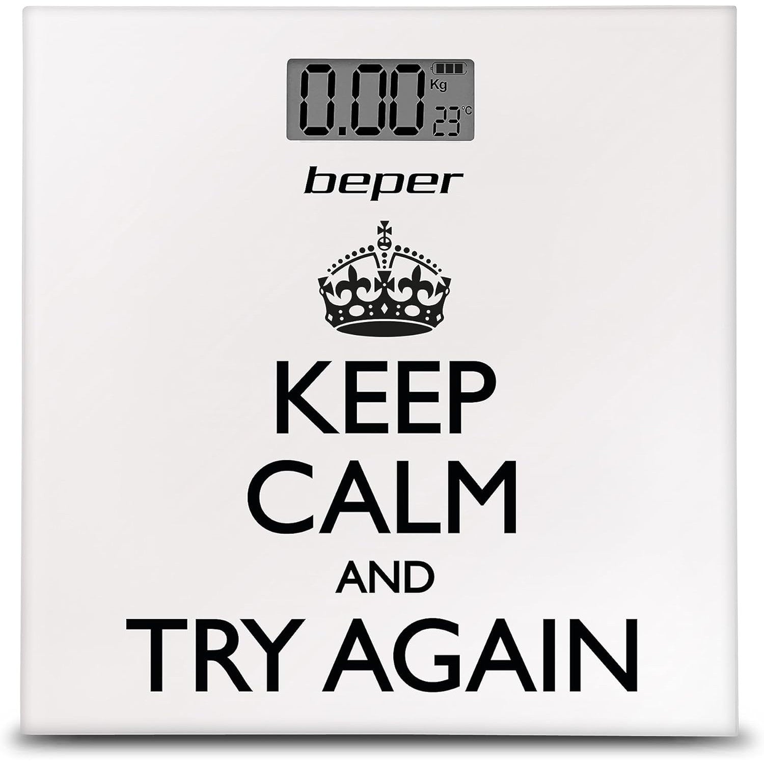 BEPER 40,821 Keep Calm Personal Scale, Digital Scale, Ultra Thin, Battery Included, White