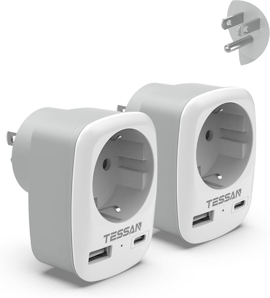 Compact USA Travel Adapter with USB-C and USB-A Ports, 3-in-1 Design