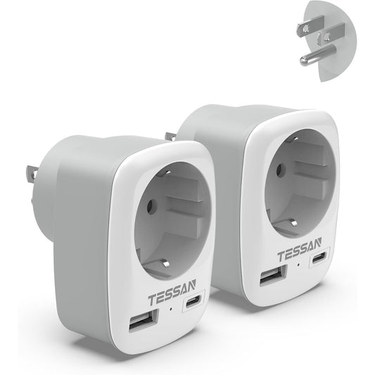 Compact USA Travel Adapter with USB-C and USB-A Ports, 3-in-1 Design