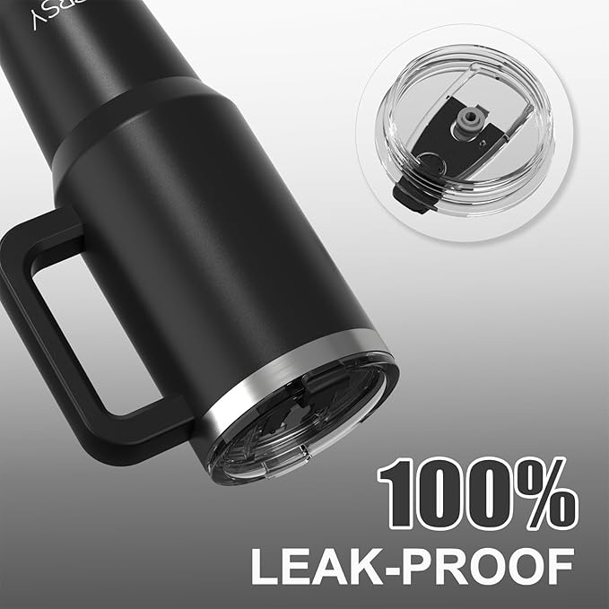 WATERSY 40oz Black Insulated Tumbler with Handle, Lid, Straw