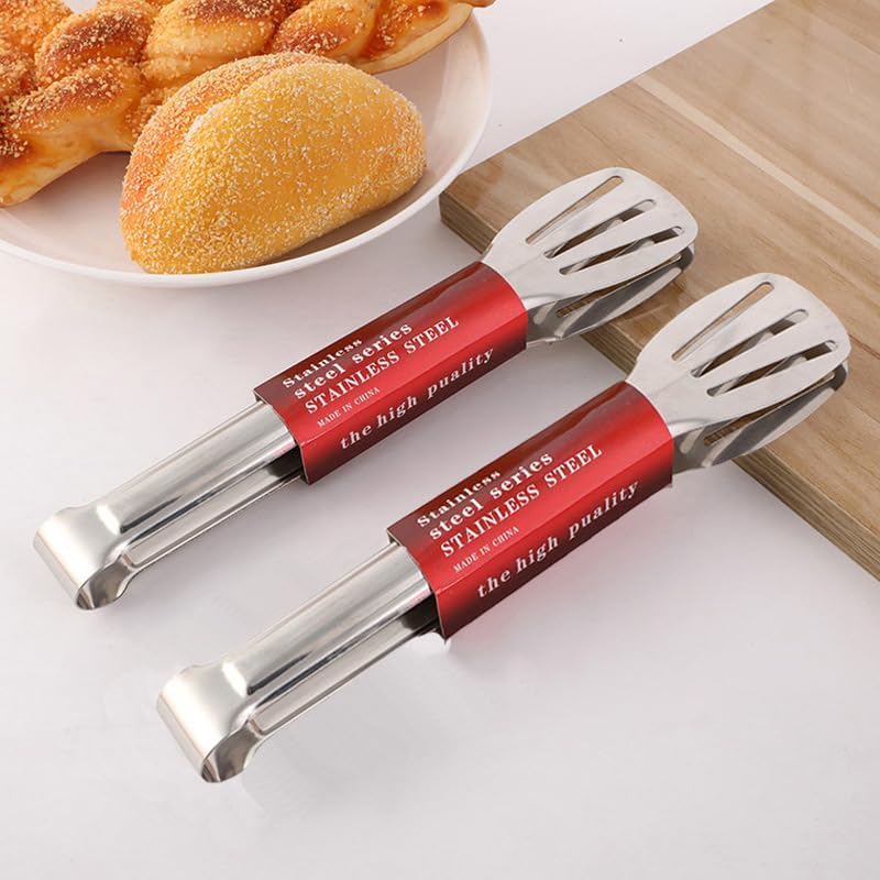 Red Stainless Steel 9-Inch Kitchen Tongs Easy Clean Food Safe