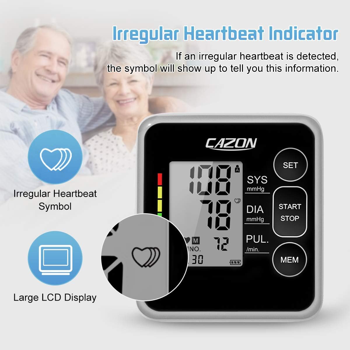 CAZON Digital Upper Arm Blood Pressure Monitor with Large Cuff