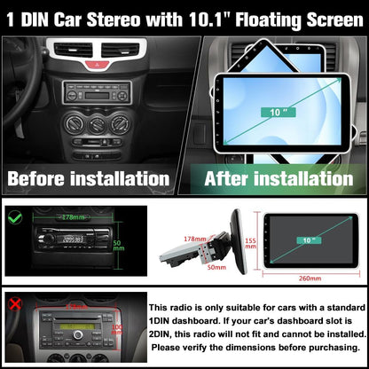 Pyniro 10-Inch Android 13 Single DIN Car Stereo with Bluetooth
