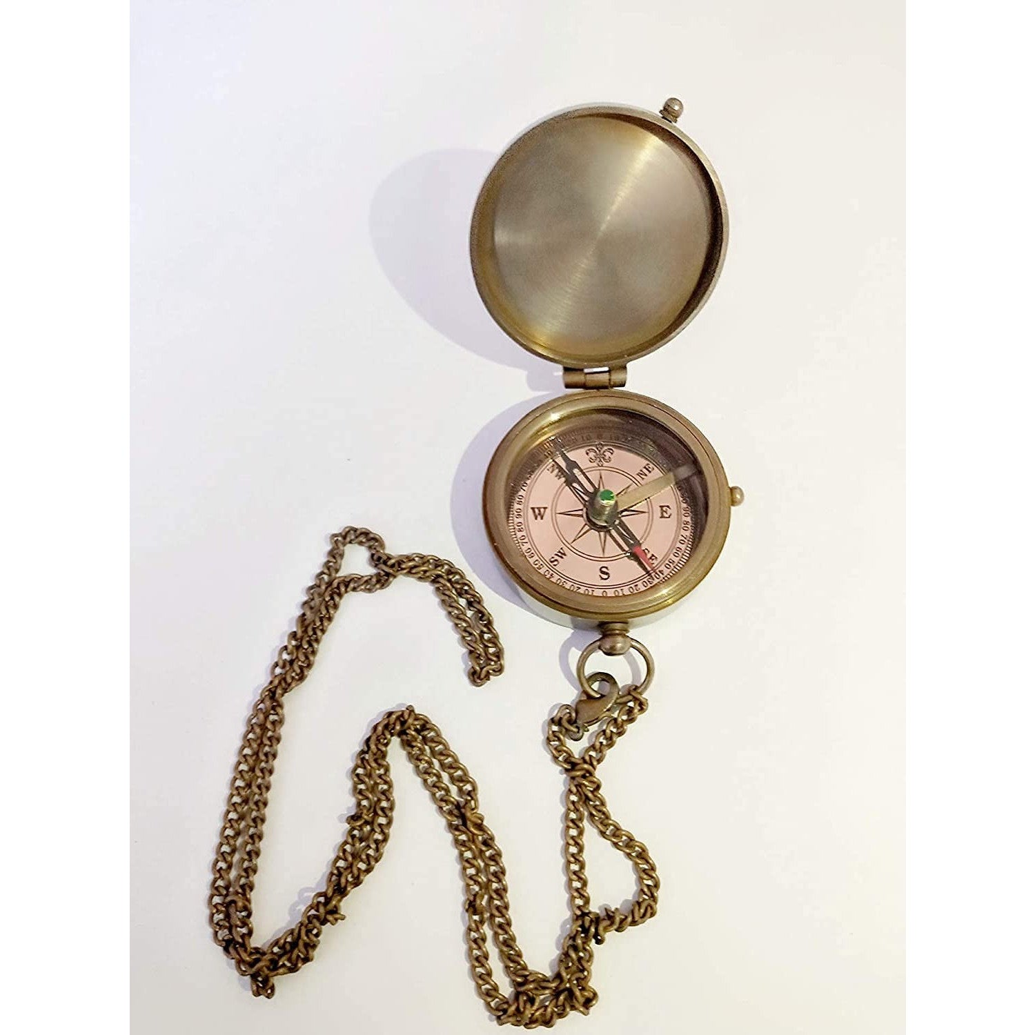 Antique Collection Solid Brass Pocket Compass with Maritime Chain