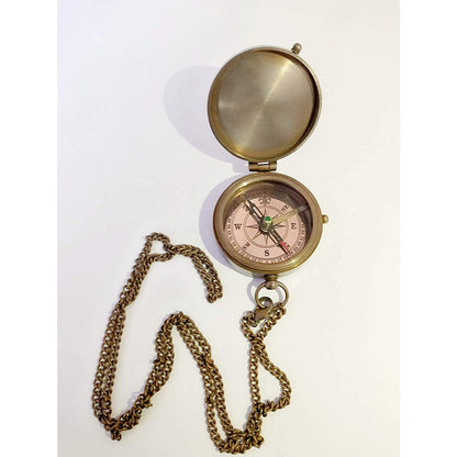 Antique Collection Solid Brass Pocket Compass with Maritime Chain