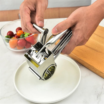 Hand-Operated Rotary Cheese Grater with Stainless Steel Drum - Perfect for Veggies