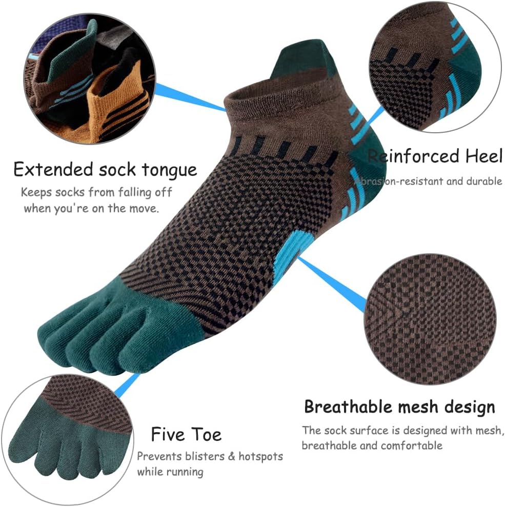 Kevaler Men's Five-Finger Cotton Athletic Toe Socks, 5 Pair