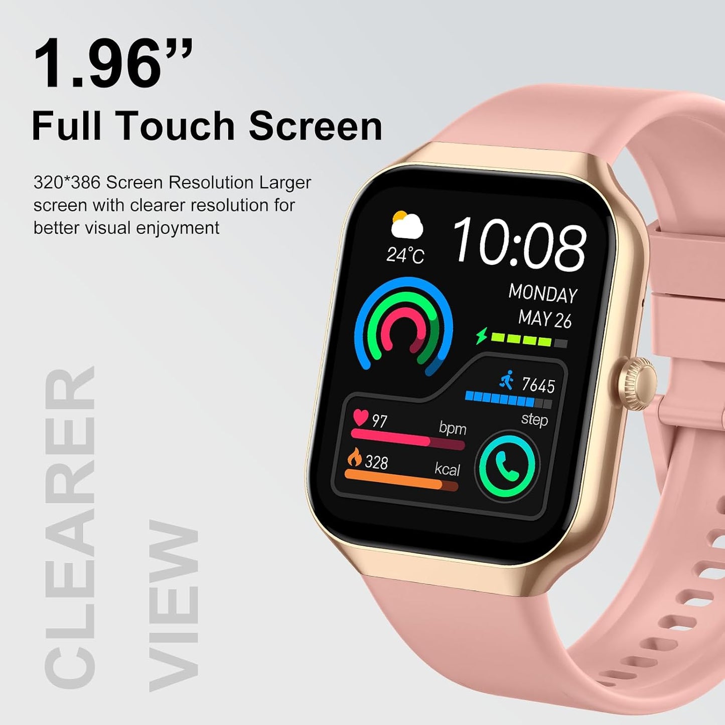Jugeman P99 Smart Watch 1.96" Touchscreen Fitness Tracker Soft Cyan