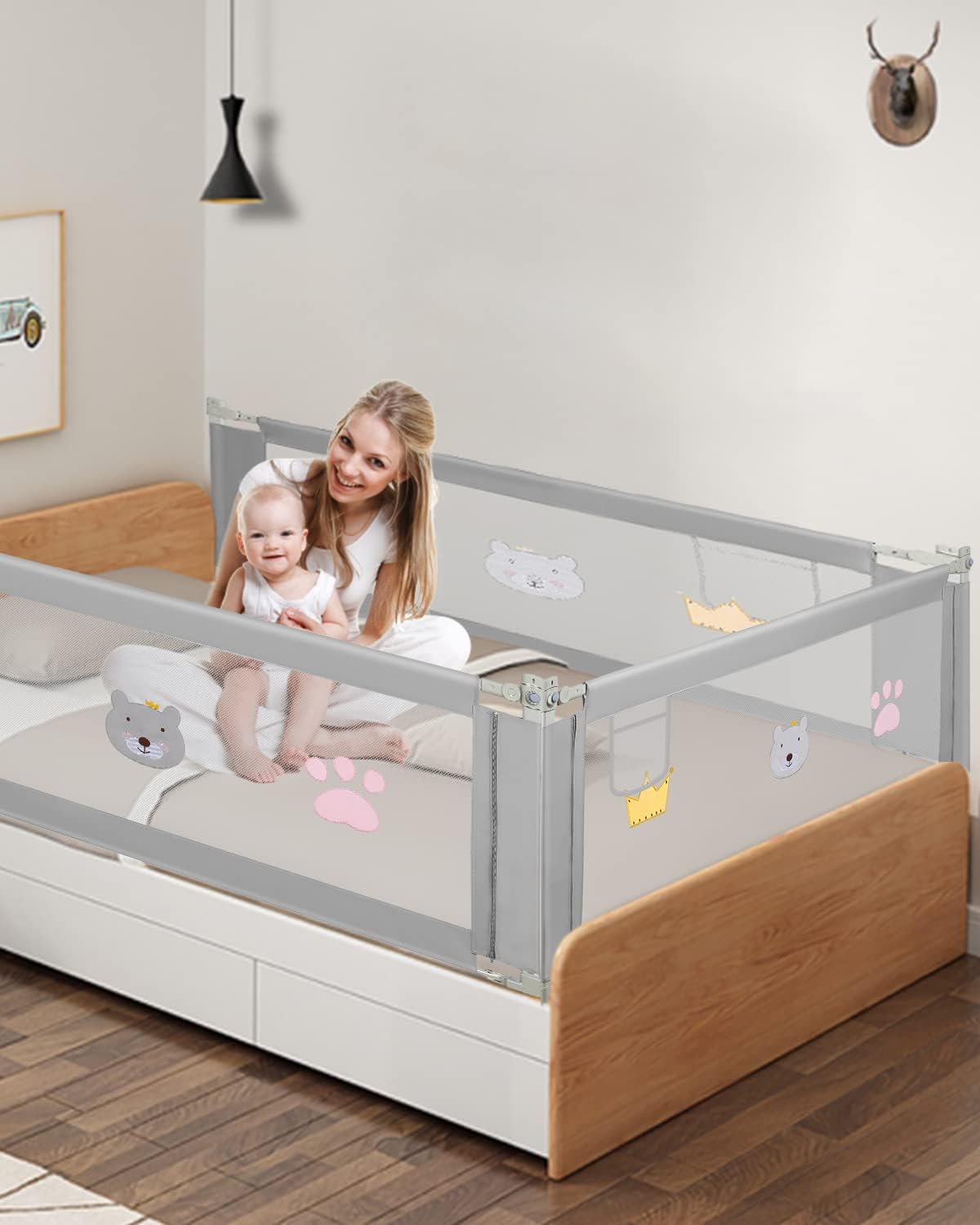 Vigevee Adjustable Grey Children’s Bed Rail with Airy Mesh Guard
