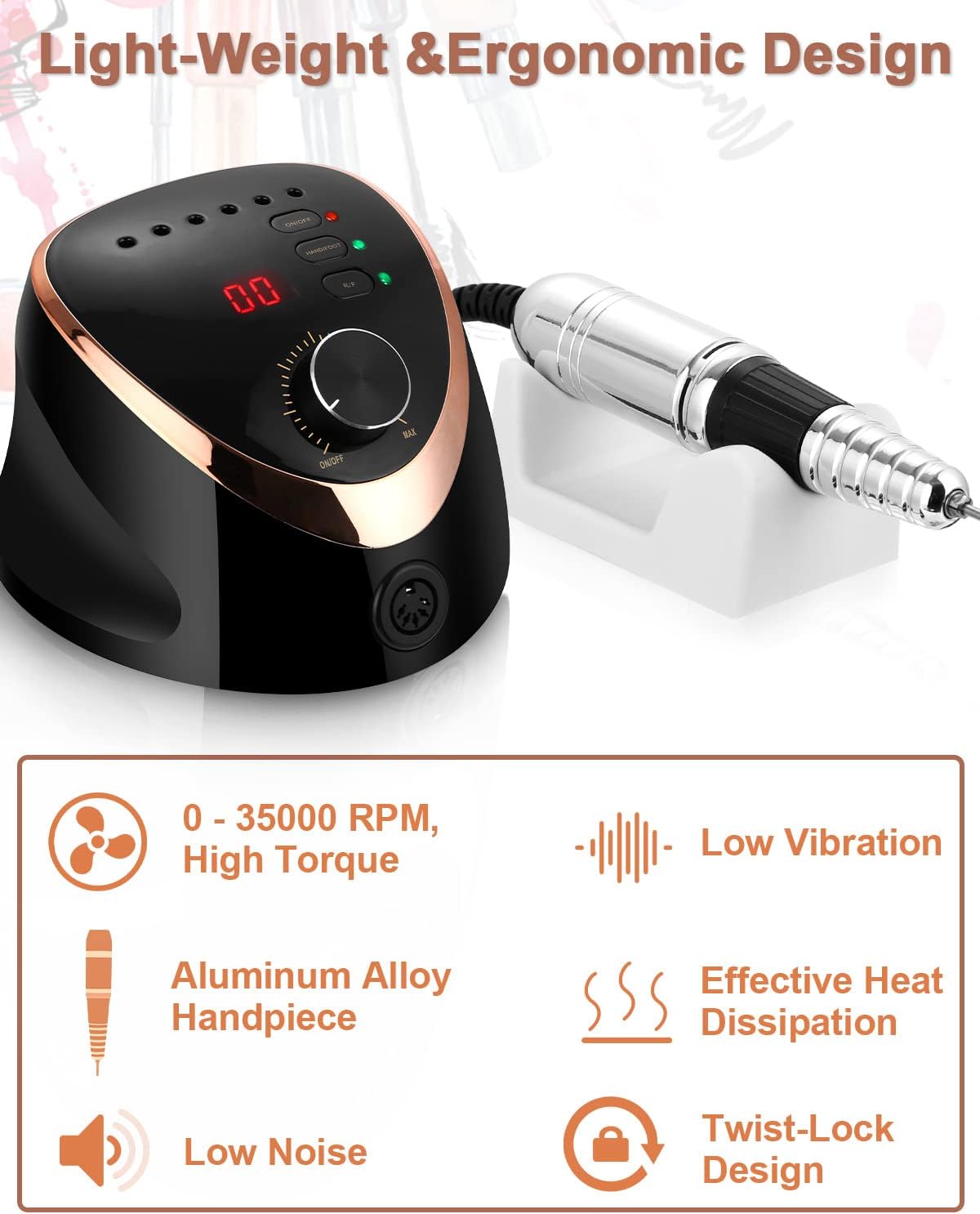NEFLSI 35000 RPM Electric Nail Cutter with LED Display & Pedal