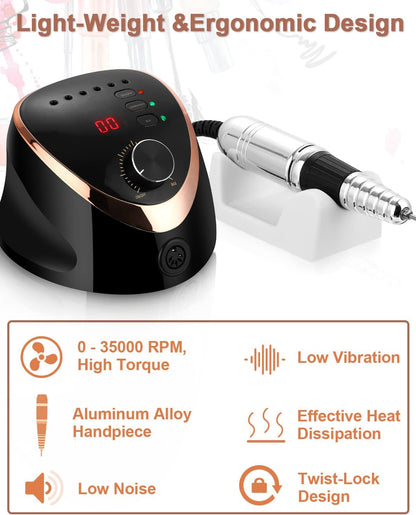 NEFLSI 35000 RPM Electric Nail Cutter with LED Display & Pedal