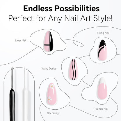 Makartt Pro Gel Nail Liner Set: White & Black, Precision Brush