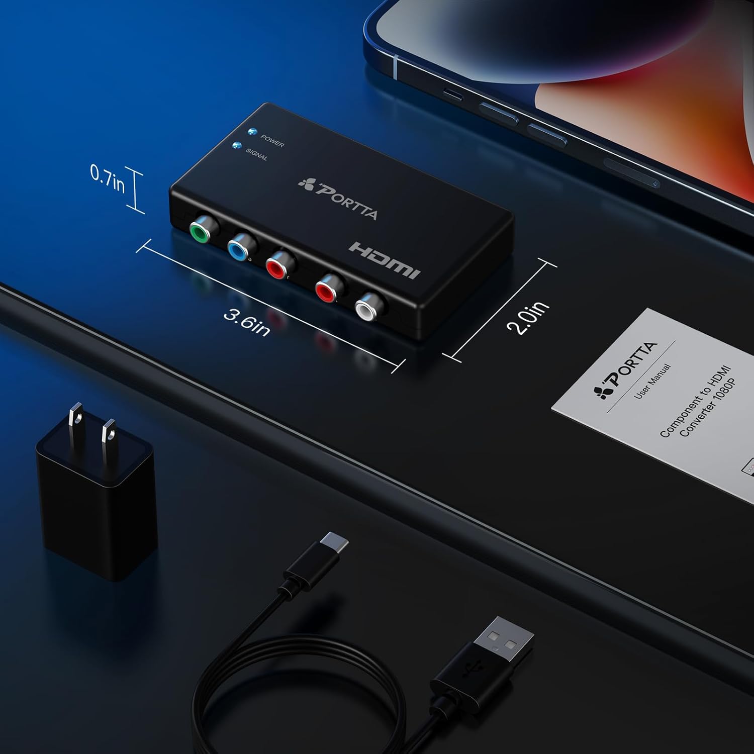 Portta Component to HDMI Converter, YPbPr RGB + R/L Audio, 1080p Support for PS2, PS3, Wii, Xbox