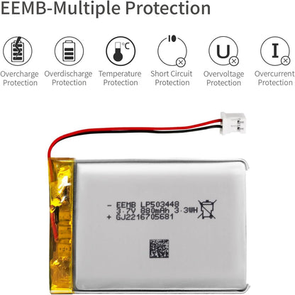 EEMB LP503448-PCM 3.7V 880mAh Lithium Polymer Rechargeable Battery with JST Connector