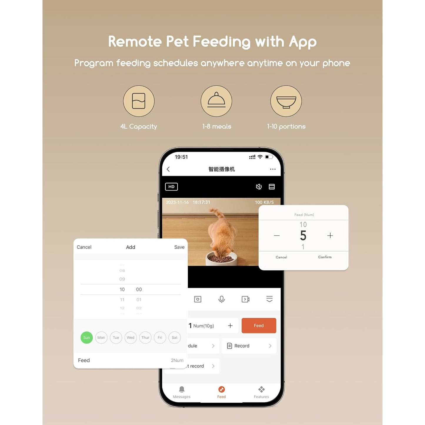 Faroro 4L Automatic Cat Feeder with 3MP Night‑Vision Camera