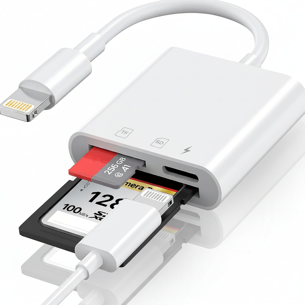 LAX Lightning SD Card Reader MFi Certified Dual Slot Memory Card Adapter Supports SD TF Card with Charging Port for iPhone 14 13 12 11 X 8 7