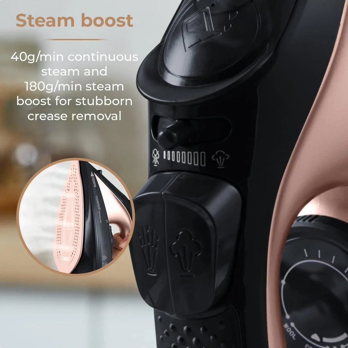 TOWER Cordless CeraGlide Steam Iron Black Rose Gold 2400W - Gomix Brands Outlet
