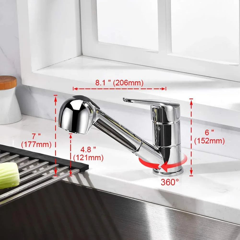 Ibergrif Roma Chrome Kitchen Faucet with Pull-Out Sprayer Extendable Hose - Gomix Brands Outlet