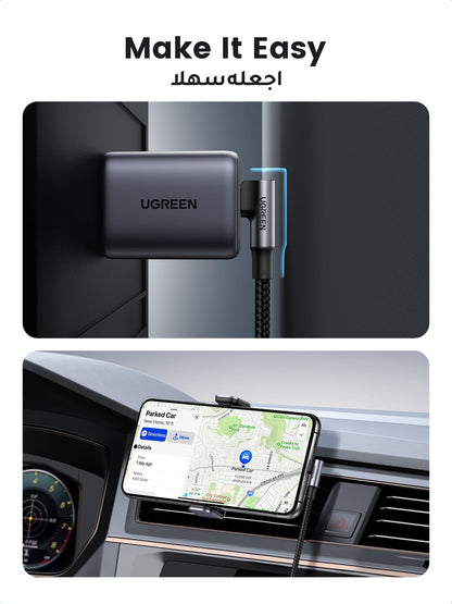 UGREEN USB C to USB C Cable Right Angle 2m 100W 5A PD Fast Charge 90 Degree Braided for iPhone 17-15 MacBook Samsung