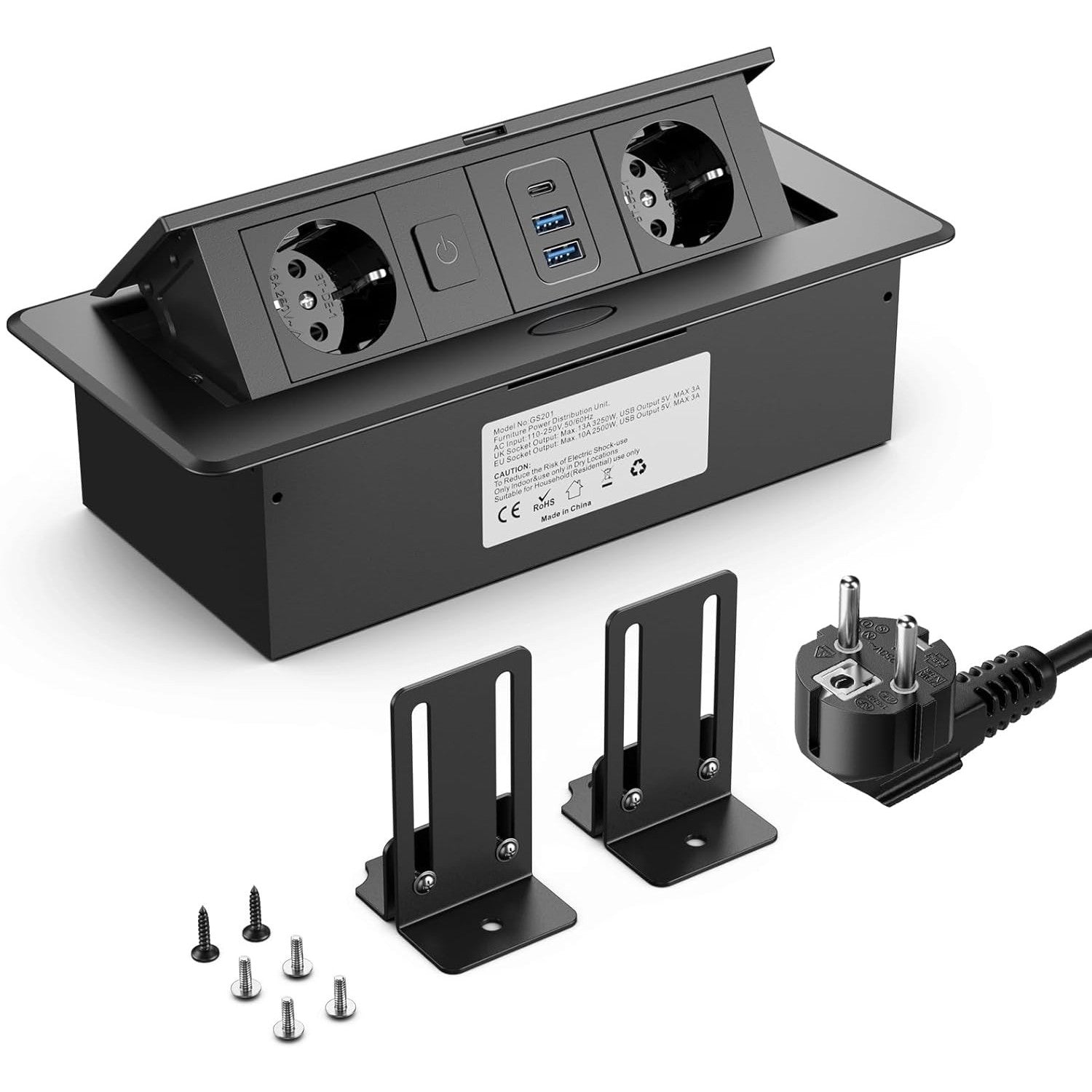Ohuo Retractable Power Strip with USB‑C PD 20W and Switch