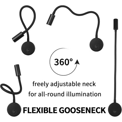 Eofiti Black Wall-Mount Reading Lamp with Adjustable Swan Neck - Gomix Brands Outlet