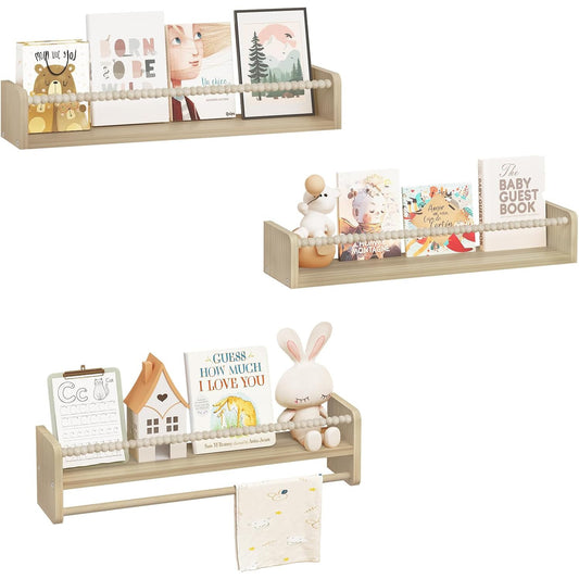 WOLTU 3‑Piece Solid Wood Children’s Floating Bookcase Set